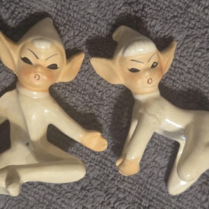 VINTAGE Holt Howard Candle Climbers pixie lustreware porseleinelf MCM 1958 set elfjes kerst