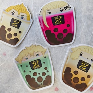 Tokyo Revengers Cute 3&quot; Bubble Tea Matte Vinyl Sticker - Mikey Draken Chifuyu Takemichi Waterproof Durable Sticker