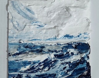 キャンバスボードに描かれたオリジナルのアクリル画 水中の海の風景画