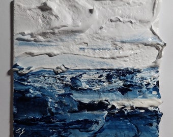 Rough Sea IV Peinture contemporaine acrylique sur toile miniature