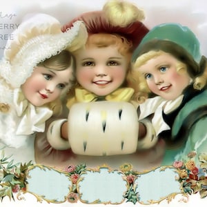 Vintage Christmas Victorian Children Sisters Advent Calendar Antique Illustration Junk Journal Ephemera 4 8x10 JPEG PNG Mixed Media Images