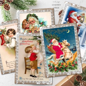 Vintage Christmas Lace Card Set Christmas Journal Ephemera Winter Collage Sheet Christmas Junk Journal Santa Claus Xmas ATC Cards 8 JPEG PDF
