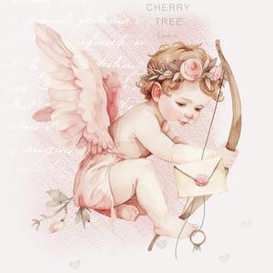 Shabby Chic Pink 3 Valentine Angels Cherubs Pretty Valentine&#39;s Day Cottagecore Images Perfect For Crafts Art Décor Printable 8x10 JPEG