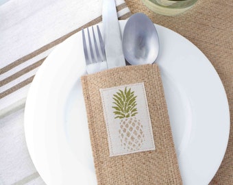 Silverware Pouch Pineapple Patch | Cutlery Pouch | Silverware Holder | Party Table Setting | Tablescape Decor S/8