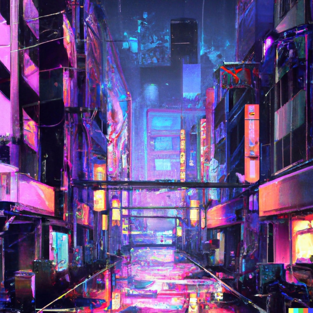Affiche Imprimable Cyberpunk Japanese City Slum Dark Night - Etsy