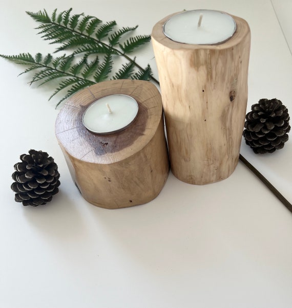 Wood Candle Holder Rustic Set of 2 Log Candle Tealight Holder