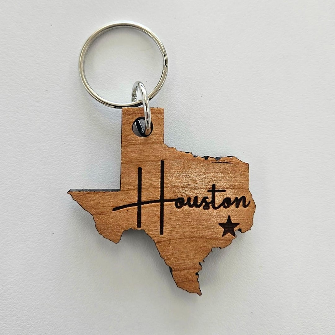 Houston Texas Keychain: Cherry Wood Souvenir Keyring - Etsy