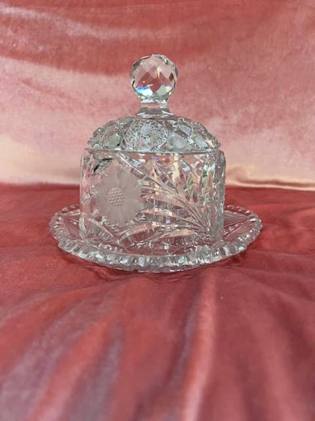 Cut Crystal Cheese Plate and Cover Etsy