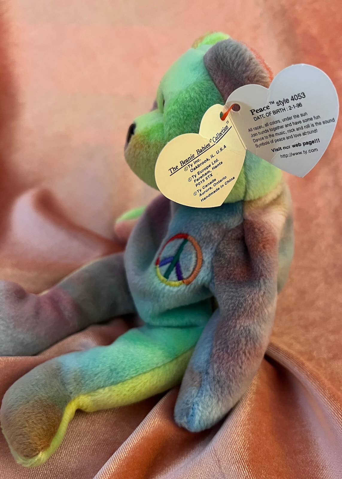 Rare Ty Beanie Baby PEACE the BEAR 1996 Original Owner, PVC