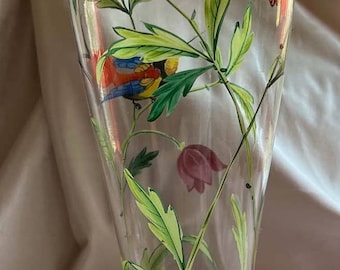 Florero pintado a mano con pájaros