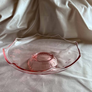Pink Depression Glass etched Cake stand