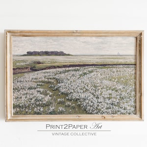 Vintage Spring Meadow Painting: Printable Country Landscape (Digital Download)