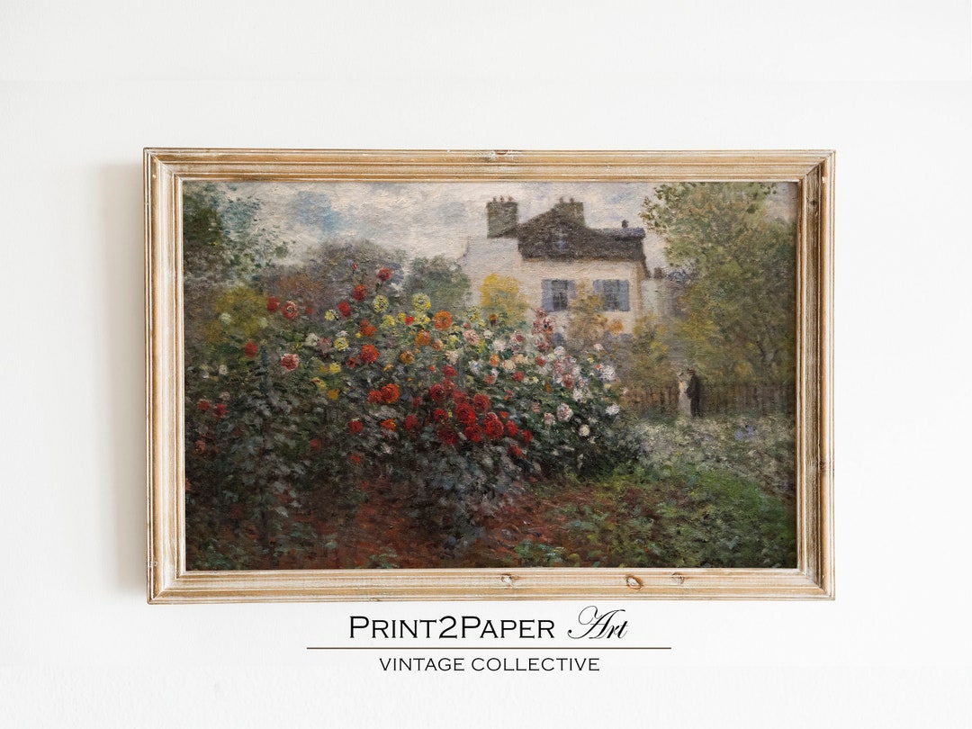 Cottage Oil Painting | Rose Garden Wall Art | Summer Vintage Muted ...