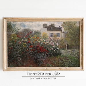Vintage Rose Garden Oil Painting: Cottage Wall Art (Digital Download)
