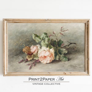 Vintage Rose Oil Painting: Botanical Still Life Print (Digital Download)