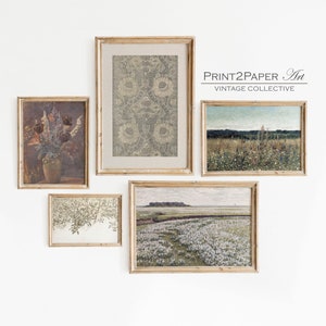 Vintage Green Neutral Gallery Wall Art Set: Eclectic Prints (Digital Download)