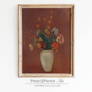 Vintage Floral Oil Painting: Flowers in Vase (Digital Download)