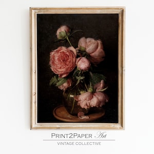 Moody Vintage Flower Print / Pintura al óleo de bodegones florales oscuros / Arte antiguo digital IMPRIMIBLE / Descarga de arte ecléctico / Decoración del hogar de arte