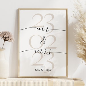 Foto de casamento personalizada com nomes e datas para os noivos, foto de aniversário e aniversário de parede, impressão minimalista Mr&Mrs