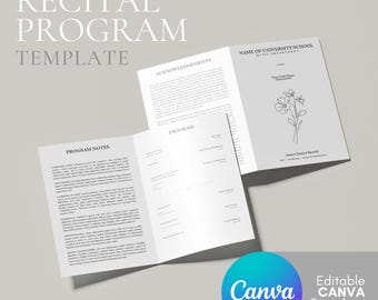 Einfache Vorlage für das Recital-Programm | US Letter, Bi-Fold (bearbeitbare Canva-Vorlage)