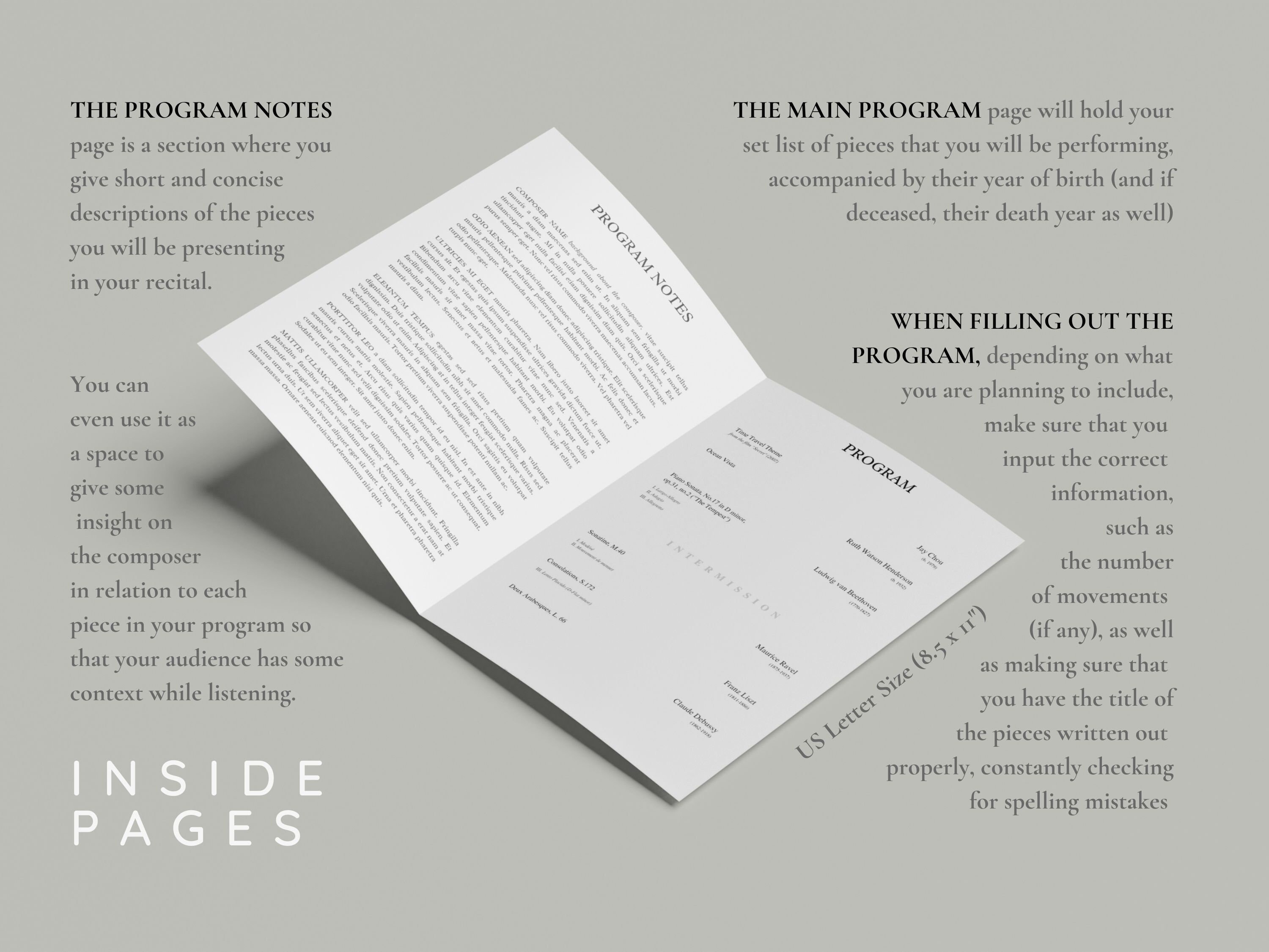 US Letter | Recital Program Template Simple Design | Piano, Editable ...