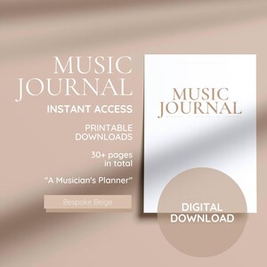 Digital Printable Music Journal (BEIGE), musician practice planner/tracker, music major/student practice journal, Goodnotes PDF, US Letter