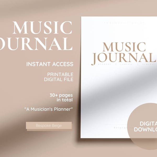 Digital Printable Music Journal (BEIGE), musicus oefenplanner/tracker, muziek major/student oefendagboek, Goodnotes PDF, US Letter