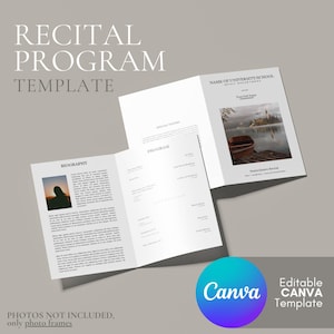 Modelo de programa de recital solo, design Canva, programa editável para impressão, carta dos EUA