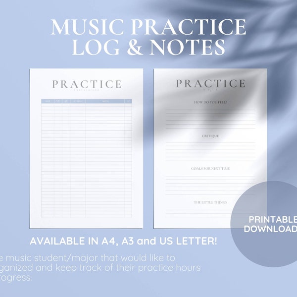 Music Practice Log Sheet, Practice Tracker, Musician Journal, Practice log, University Music Major Practice Log, PDF