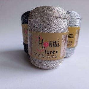 Hobitu Macrame Lurex,  Crochet Yarn,Bag Yarn, Rug Yarn, Accessories Yarn,Knitting Yarn, Fabric Yarn, Label length 140mt, 100 gr
