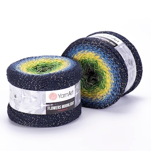 YARNART FLOWERS MOONLIGHT - Glittery Multicolor Knitting Yarn, Cake Yarn, Shawl Yarn, Metallic Yarn, 53% Cotton Yarn, 9.15 Oz, 1093.60 Yds