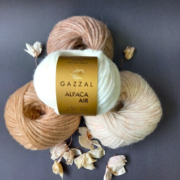 GAZZAL Alpaga Air, mélange de laine mérinos bébé alpaga doux, fil d'aran, fil peignée, fil de soufflage moyennement épais, fil artistique, fil pour pulls