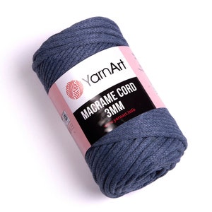May include: A roll of blue yarn art macrame cord, 3mm thick. The label reads 'YarnArt Macrame Cord 3MM' and 'www.yarnart.info'.