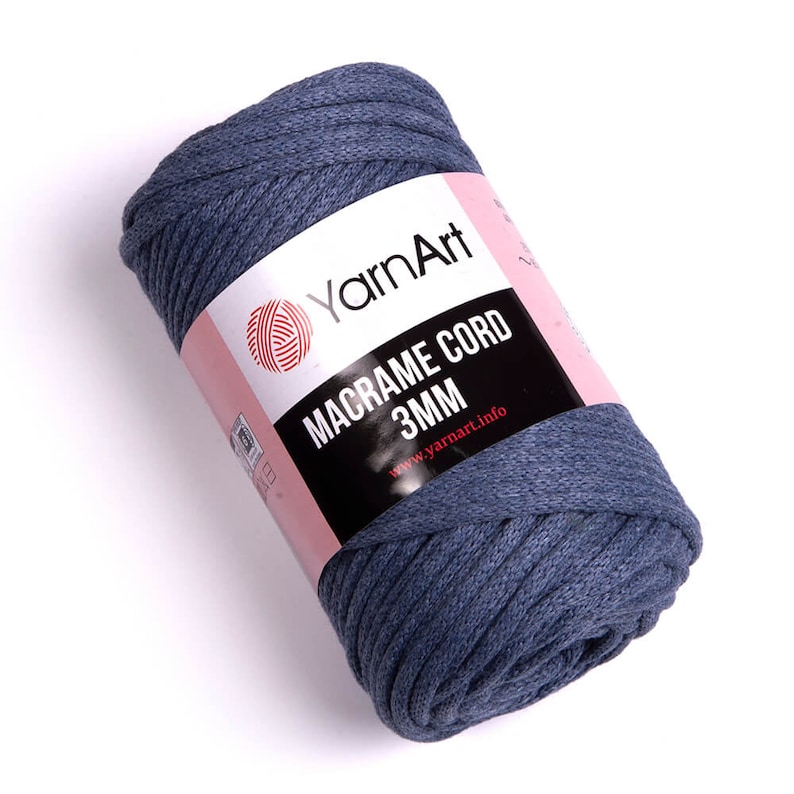 May include: A roll of blue yarn art macrame cord, 3mm thick. The label reads 'YarnArt Macrame Cord 3MM' and 'www.yarnart.info'.