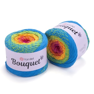 YARNART BOUQUET - Multicolor Knitting Yarn, 100% Cotton, Cake Yarn, Summer Yarn, Shawl Yarn, Dress Yarn, DK Yarn, 8.80 Oz, 546.80 Yds