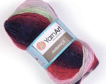 YARNART AMBIANCE - Multicolor Knitting Yarn, Gradient Yarn, Wool Yarn, Acrylic Yarn, Shawl Yarn, Soft Yarn, 20% Wool, 3.52 Oz, 273.40 Yds