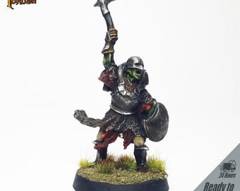 Painted Mordor Orc Captain, Orc Commanders. Premium level Painted Miniatures. MESBG Painted Miniature. Hand painted miniature