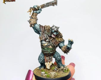 MALOWANY Wódz trolli z wzgórza Buhrdur, Troll Angmar Śródziemie. Ręcznie malowana miniatura MESBG