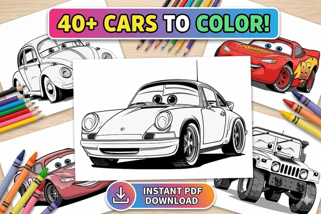 40+ Cars Coloring Pages – Printable PDF [instant Download] - Etsy