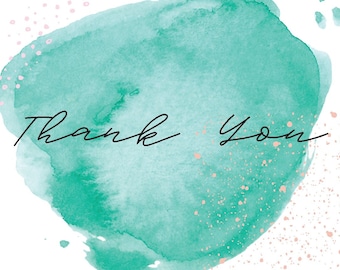 Thank You Note Card Aqua Watercolor