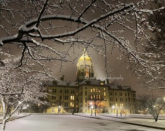Notre Dame Golden Dome Winter Photography – Snowy Campus Print (Digital Download)