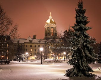 Notre Dame Golden Dome Winter Photography Print (Digital Download)