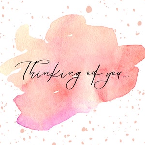 Thinking of You Note Card Pink Watercolor