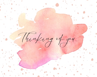 Thinking of You Note Card Pink Watercolor