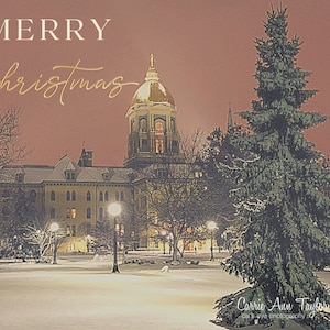 Universität von Notre Dame Golden Dome Weihnachtspostkarte mit Umschlag, digitaler Download
