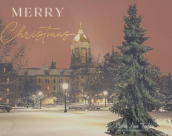 University of Notre Dame Golden Dome Christmas Postcard w/ Envelope, Digital Download