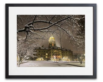 Notre Dame Golden Dome Winter Photo | Walnut Framed Fine Art Print