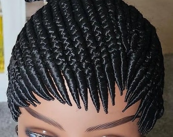 Fully Hand Braided box braids cornrow wig pony with Perle on side 1B