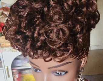 Fully Hand Braided box curly Mohawk braids cornrow wig Brown