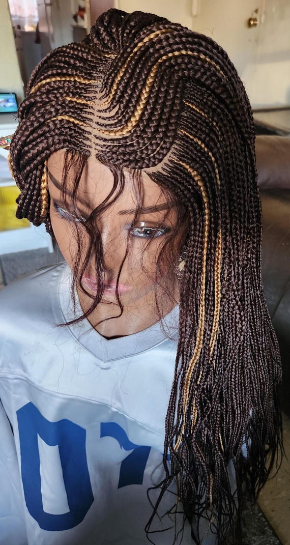 Hand Made Braided Box Braid Wig: Dark Brown & #27 Lace Front  display picture 3
